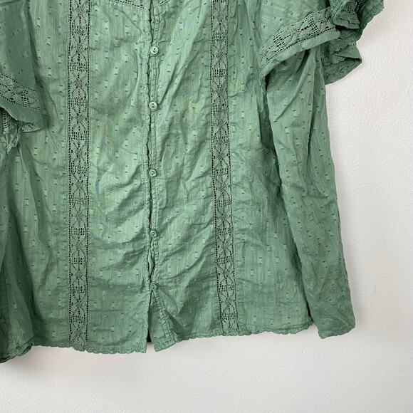 Old Navy Oversized Clip-Dot Crochet-Lace Button-Front Blouse‎ Spa Green Size XXL - Picture 6 of 11